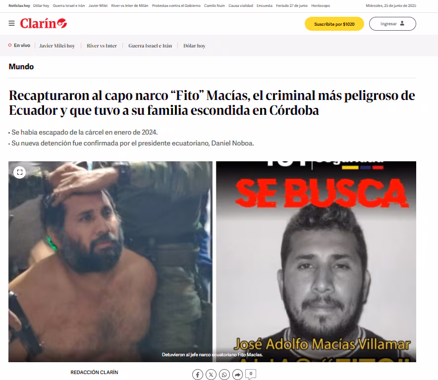Captura de alias ‘Fito’ sacude al mundo: medios internacionales destacan el golpe al crimen organizado en Ecuador