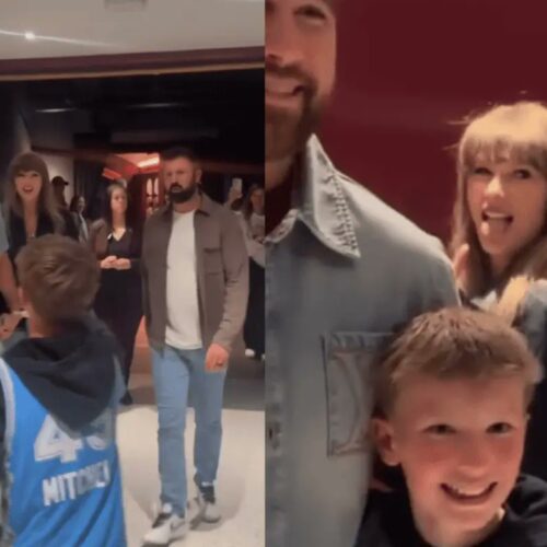 ¡Fiebre por la NFL! Un pequeño fanático ignora a Taylor Swift para pedirle una foto a Travis Kelce.